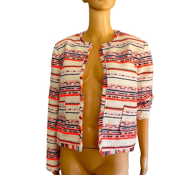 belle vere Jackets & Blazers - Belle Vere White Woven tweed tassel long sleeve cropped open blazer size med